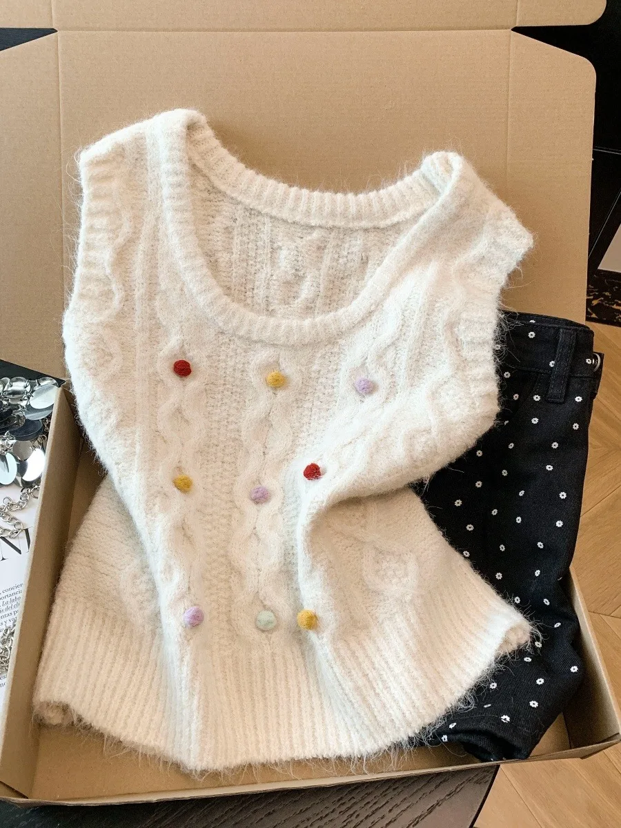 

Корейский мягкий вязаный жилет в радужную полоску для женщин, новинка весенней коллекции, маленький размер, с подплечниками, топ-майка, внутренняя одежда, Sweet Sle Ci Walk