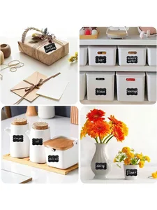 Stiker Label Tahan Air Hitam yang Dapat Digunakan Kembali Dengan Kapur Putih Untuk Stoples Batu, Ruang Kerajinan, Ruang Penyimpanan, Botol Kaca, Organisasi 12 stiker hitam putih penjualan terbaik - №
