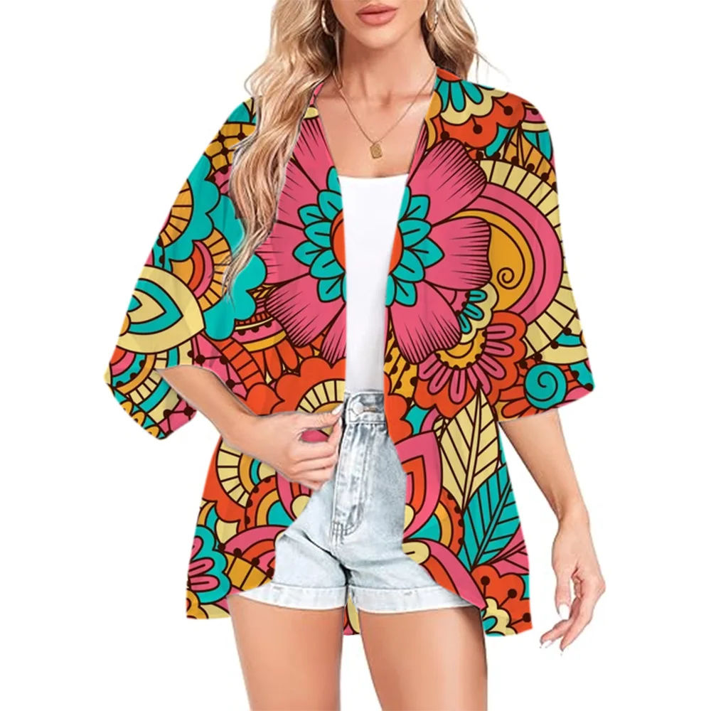 

Women's Beach Blouse Kimono Cardigan Ethnic Pattern Printed Chiffon Tops Summer Beach Thin Loose Sexy Swimwear Shawl Plus Size