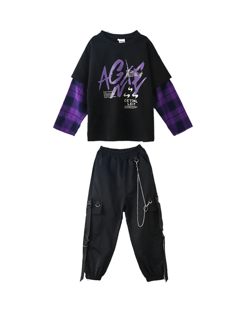 Street Dance Costume Kids Hip-Hop Dancing Outfit Concert New Hip Hop Girls Clothes Loose Sweater Black Cargo Pants Boys