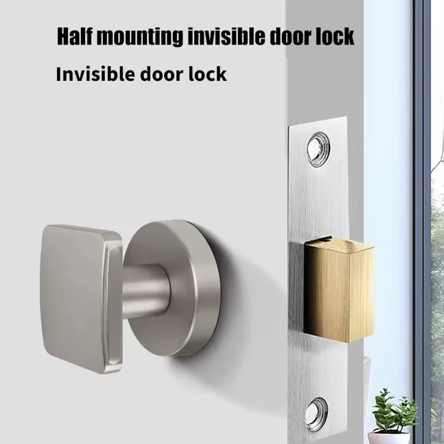 

Square Door Handle Zinc Alloy Invisible Door Lock Single-Sided Invisible Indoor Door Lock with Small Keyhole Channel Lock
