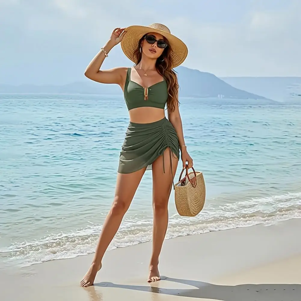 Women Two Piece Bikini Set, U-wire Push-up Top, Drawstring Tummy Control Swimsuit for Summer Beach Pool