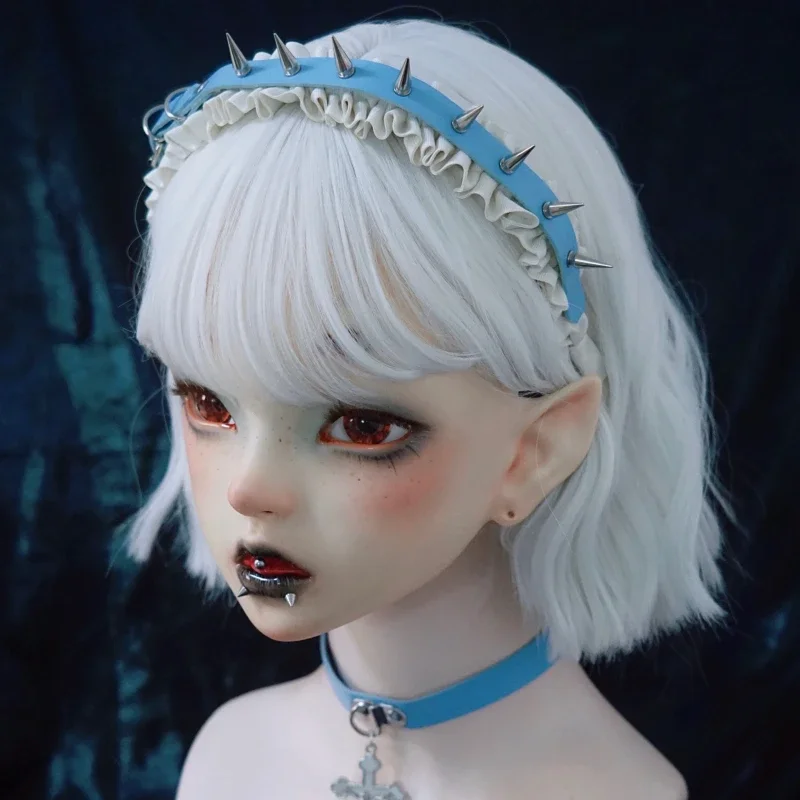 

Harajuku Girls Gothic Lolita Blue Leather Fold Headband Hair Hoop Women Punk Rivet Hip Hop Hairbands Headbands Hair Accessories