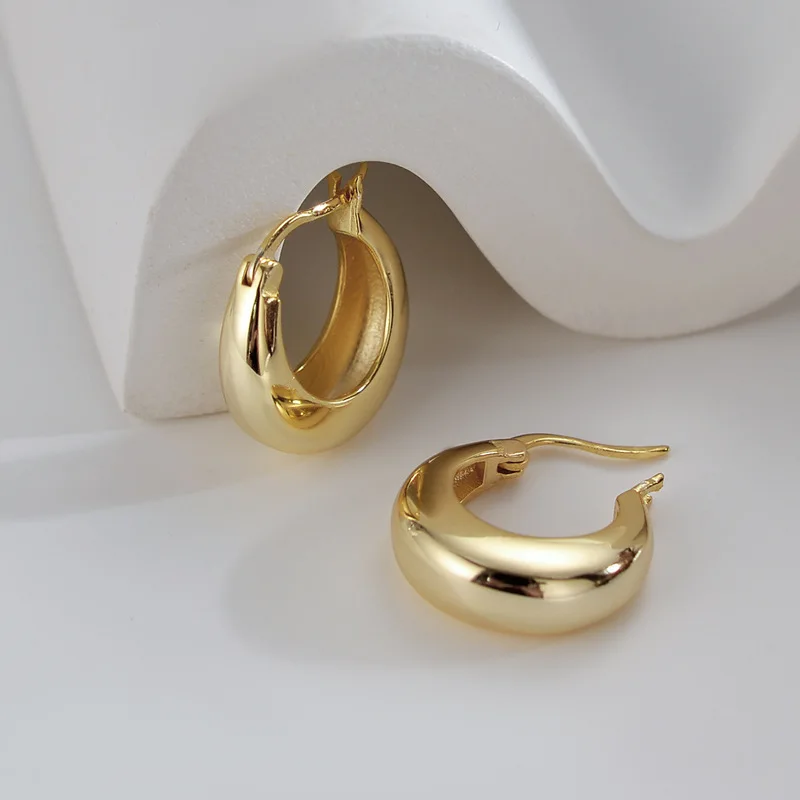 PANJBJ 925 Sterling Silver Chunky Circle Hoop Earrings for Women Classic Geometric Punk Ear Jewelry Party Gifts Dropshipping view 2