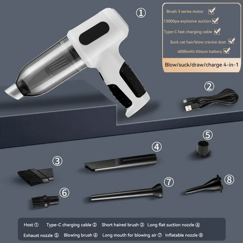 Автомобильный многоцелевой пылесос, портативный мощный всасывающий перезаряжаемый автомобильный и домашний небольшой беспроводной пылесос двойного назначения