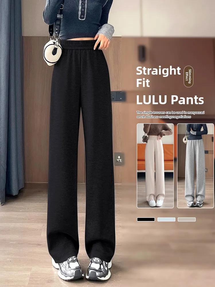 Thiened Fce Pantaloni a gamba larga sportivi dimagranti a vita alta Pantaloni a gamba dritta di piccole dimensioni casual allentati caldi autunno inverno da donna