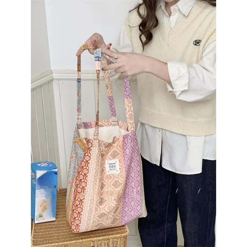 

Large Capaci Canvas Floral Print Single Shoulder Bag for Commuting Vintage Sle Tote Bag Underarm Bag by Little Rabbit