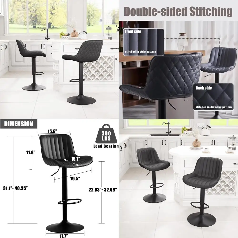 

Modern Swivel Faux Leather Padded Bar Stools Set of 2, Kitchen Counter Height Chairs with Adjustable Backrest
