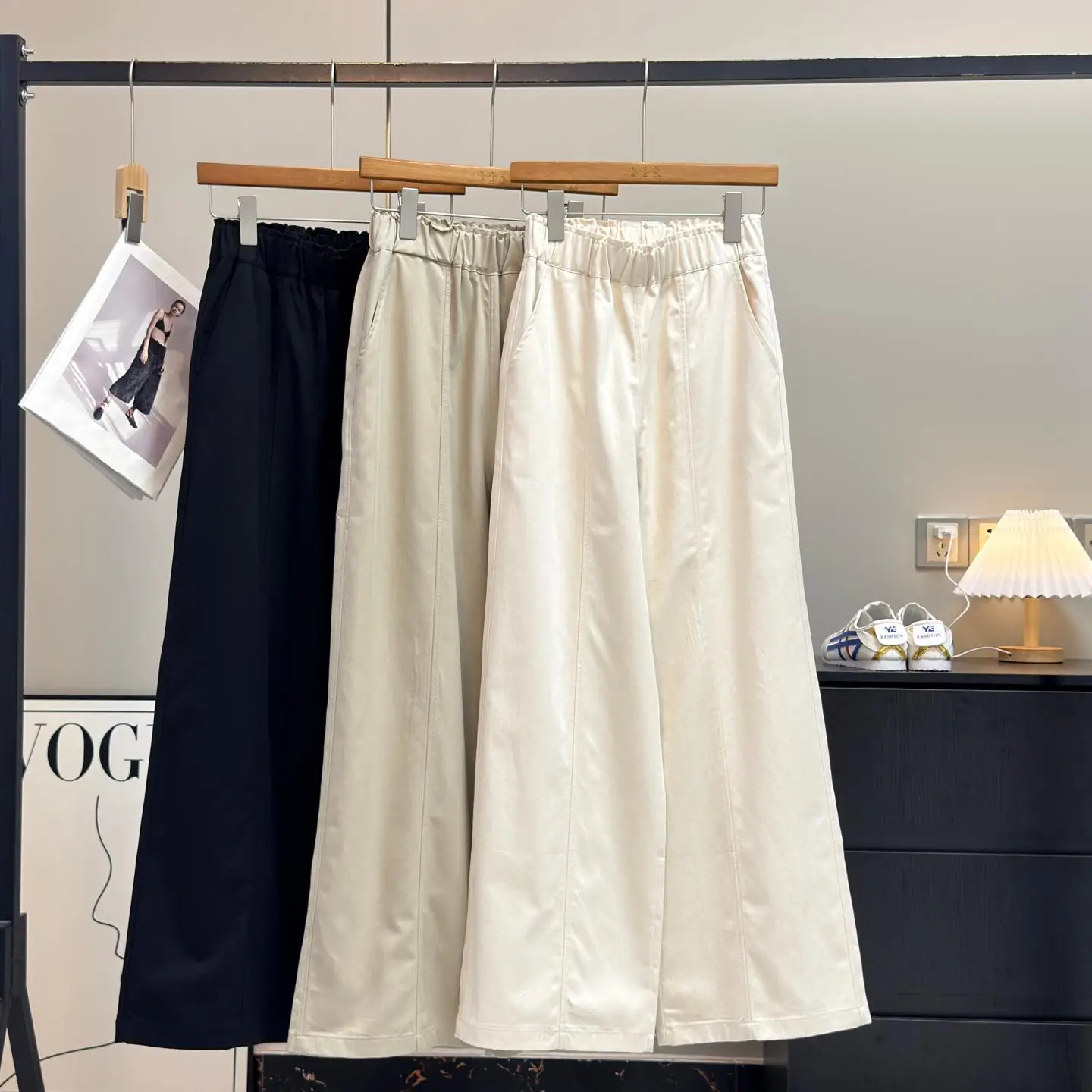 High Waist Wide Leg Casual Pants Women's Spring Loose Elastic Bloomer Cotton Blend Draped Straight Casual Wide Leg Pants