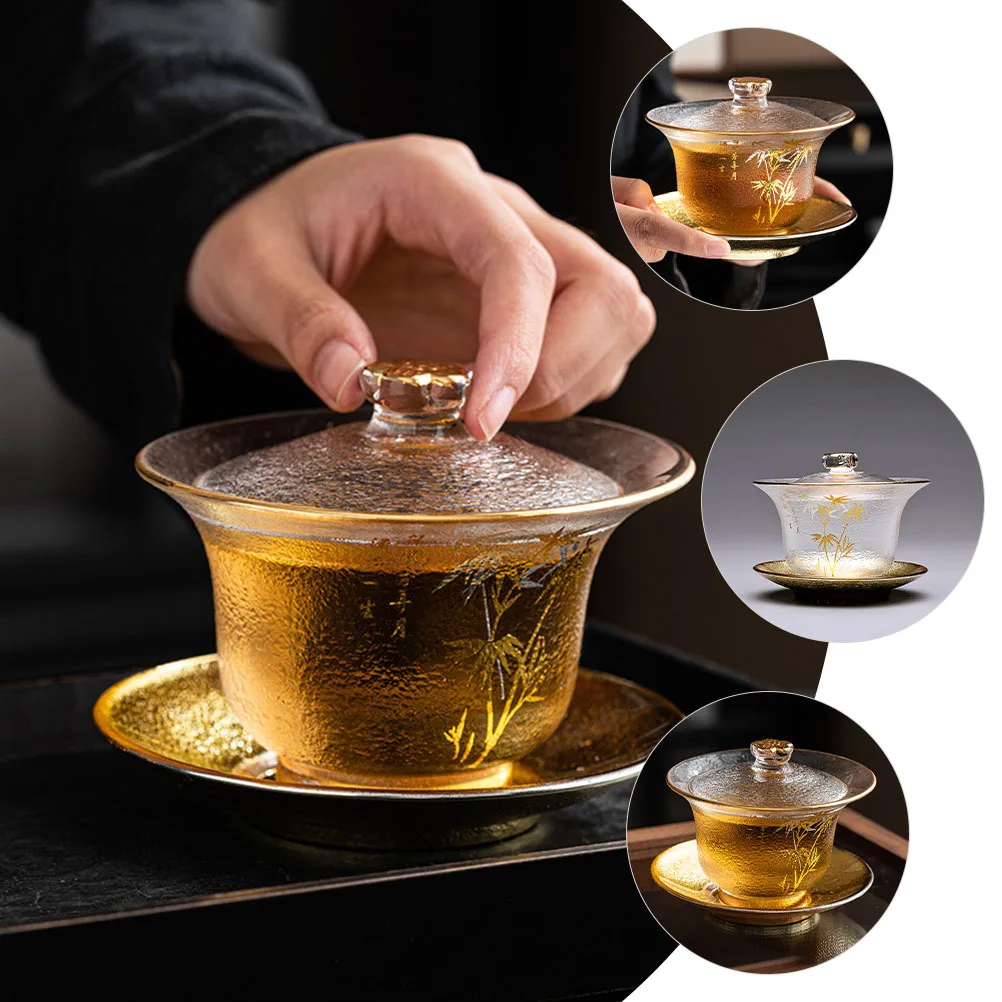 

1Set Chinese Style Tureen Teacup Set Elegant Glass Tea Mug Home Decor Vintage Design Easy Clean Storage Tea Cup