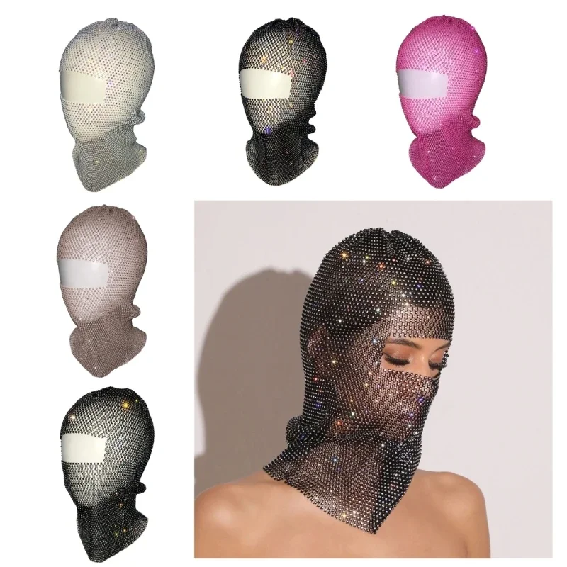 7 Colors Fashion Shinning Balaclava Hat Adult Sexy Fishnet Mesh Headscarf Dancing Accessories Stage Party Headgear for Women Men