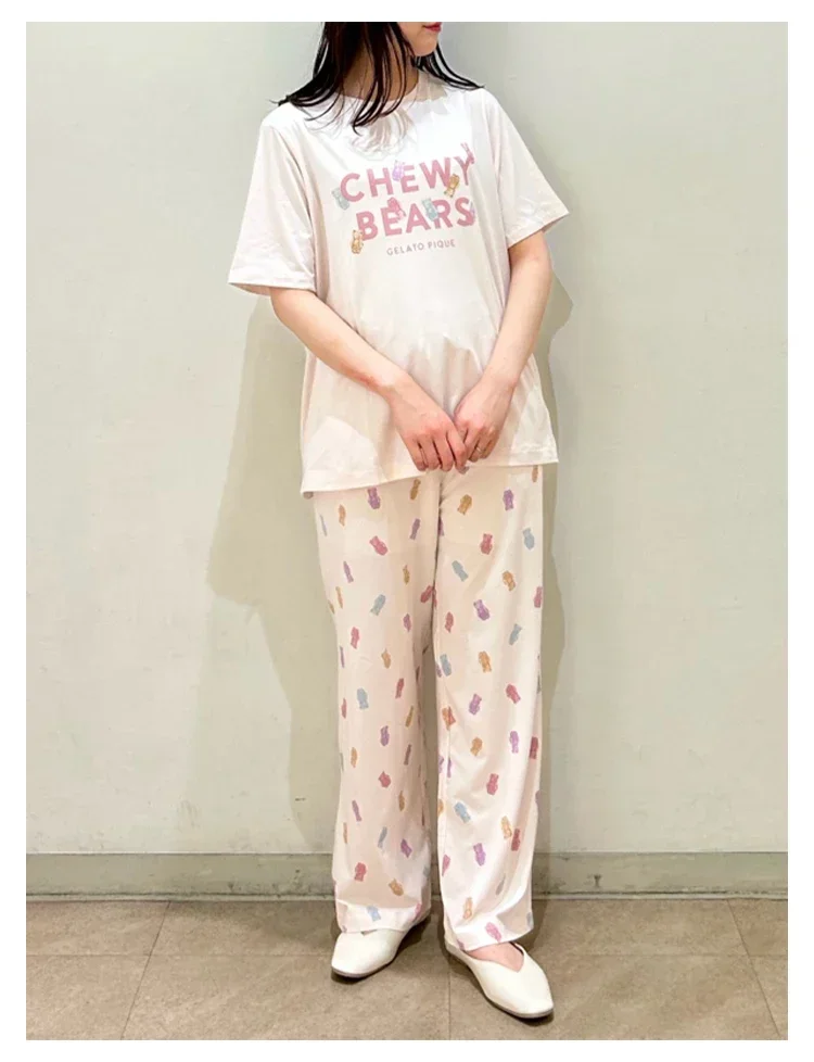 Pajama Room Wear Women\'s Pajamas Sleepwear Summer Short Sleeve T-shirt Trousers Shorts Loungewear Women COTTON