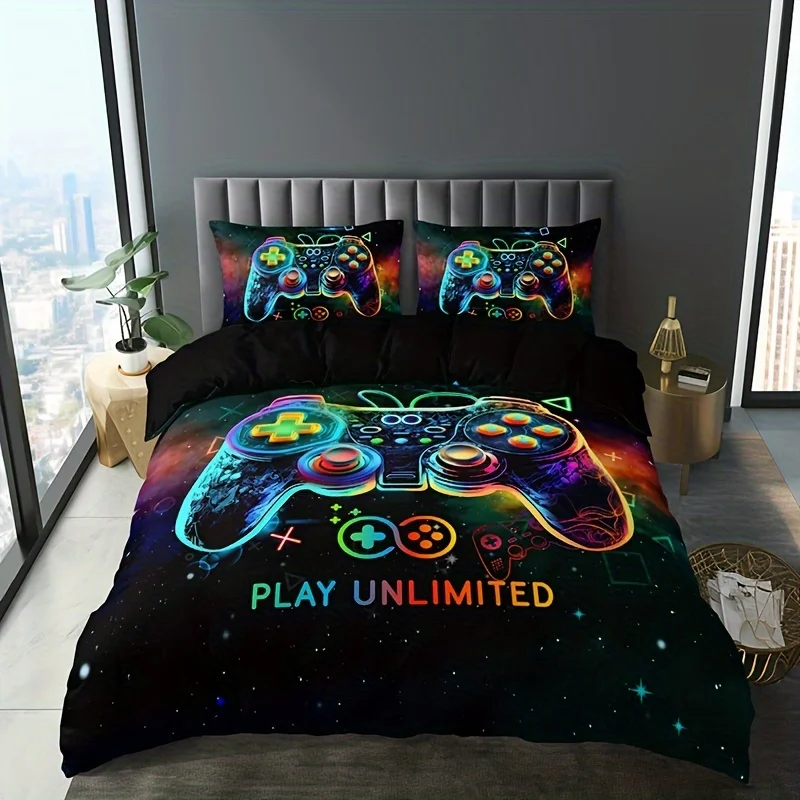 Gamepad Duvet Cover Set Stylish Color (1 Duvet Cover+2 Pillowcase) Super Soft HD Printing Bedding Set For Home Dorm Decor