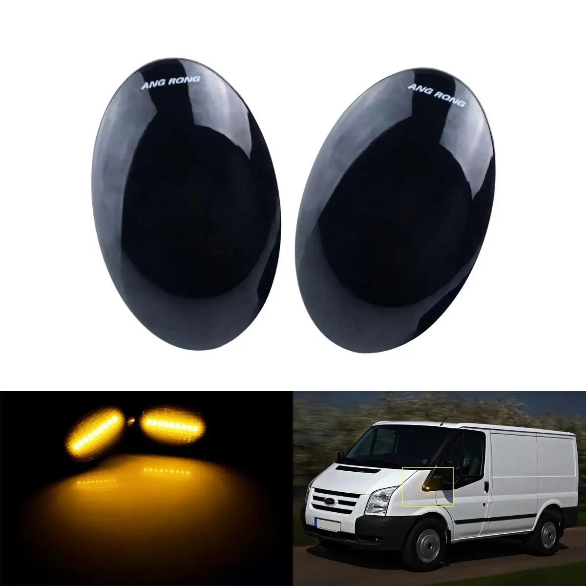 Una coppia di lenti nere ambrate LED indicatore di posizione laterale luce ripetitore per Ford Ka Fiesta Mondeo Transit Tourneo