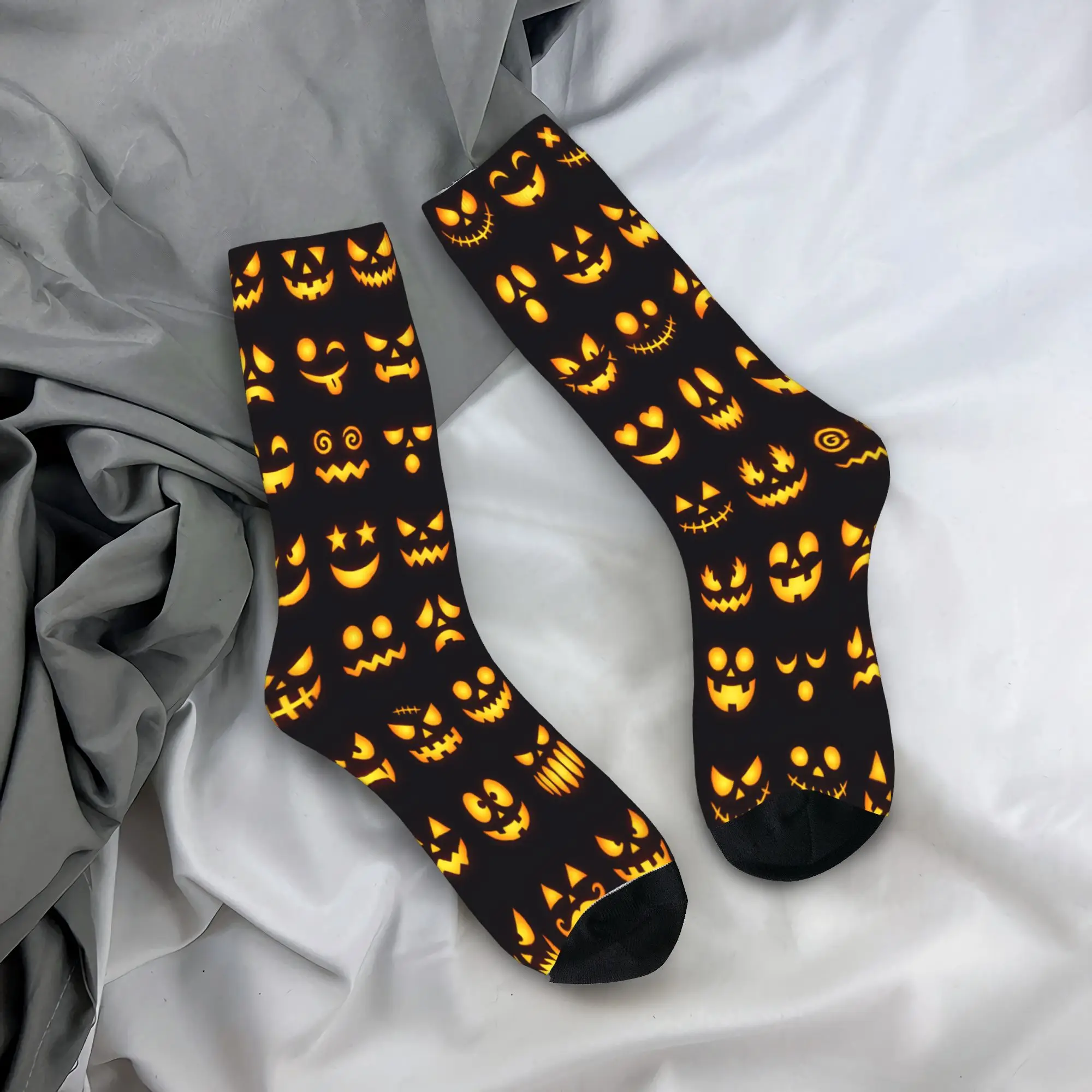 Men's Socks Halloween Glowing Jack O Lantern Different Face Collection  Stockings Winter Breathable Socks Anti Skid Socks