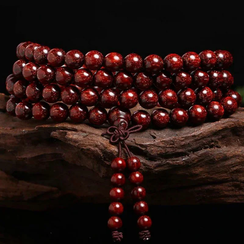 

Indian Small Leaf Red Sandalwood Bracelet for Men 2.0 Wen Play Buddha Beads Full of Golden Stars 108 Men's and Women's Bracelets