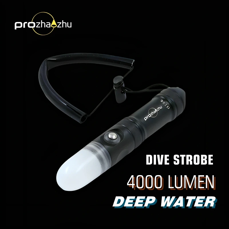 PROZHAOZHU 4000 Lumenów Lampka Stroboskopowa do Nurkowania IP68 100M Ładowana przez USB Magnetyczne Ładowanie Podwodna Lampka Sygnalizacyjna LED do Nurkowania