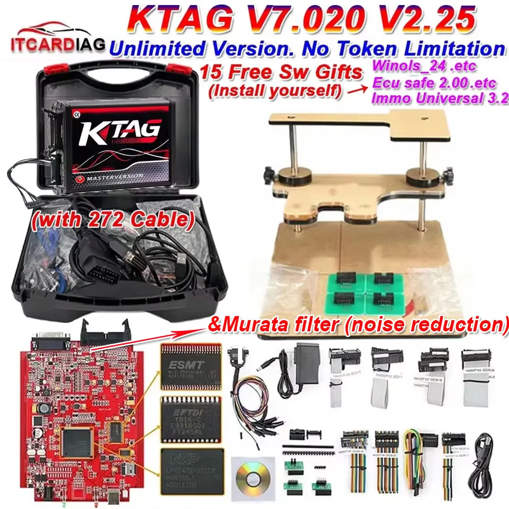 Ktag ECU Programmer 2026 KTAG V7.020 V2.25 Red PCB Red European Unlimited Points Networkable Online With New Ktag 272 ECU Cable
