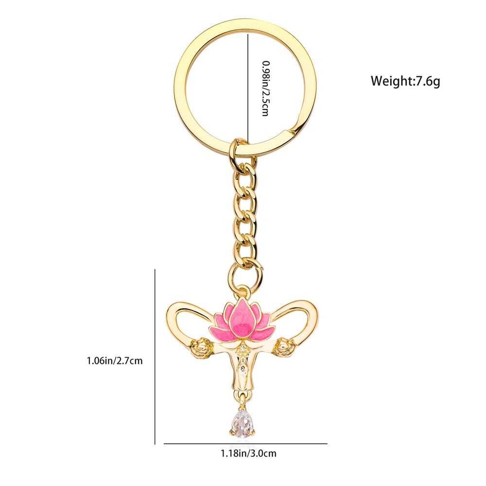 Creative Uterus Lotus Keychain Medicine Gynecology Jewelry Inlaid Crystal Key Ring Pendant Suitable For Women Nurse Doctor Gifts