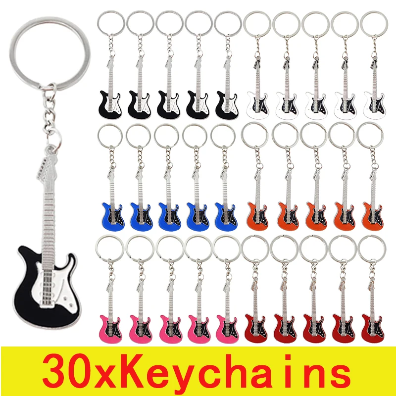 30Pcs Mini Metal Classic Electric Guitar Keychain Musical Instruments Pendant For Man Women Key Car Chain Guitar Key Ring