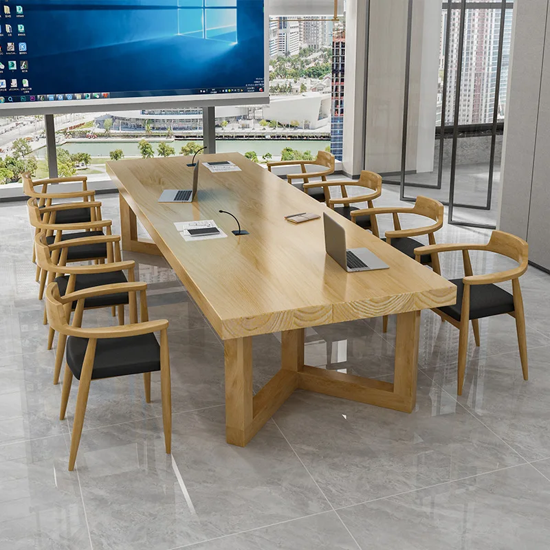 Solid wood conference table modern simple desk training negotiation large table and chair combination