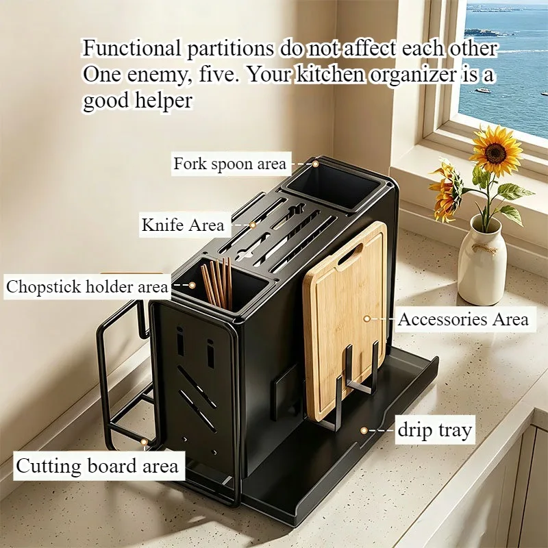 Knife holder Kitchen rackNew kitchen knife disinfection cartridge Drain mildew-proof cutting board cutting board rack Integrated
