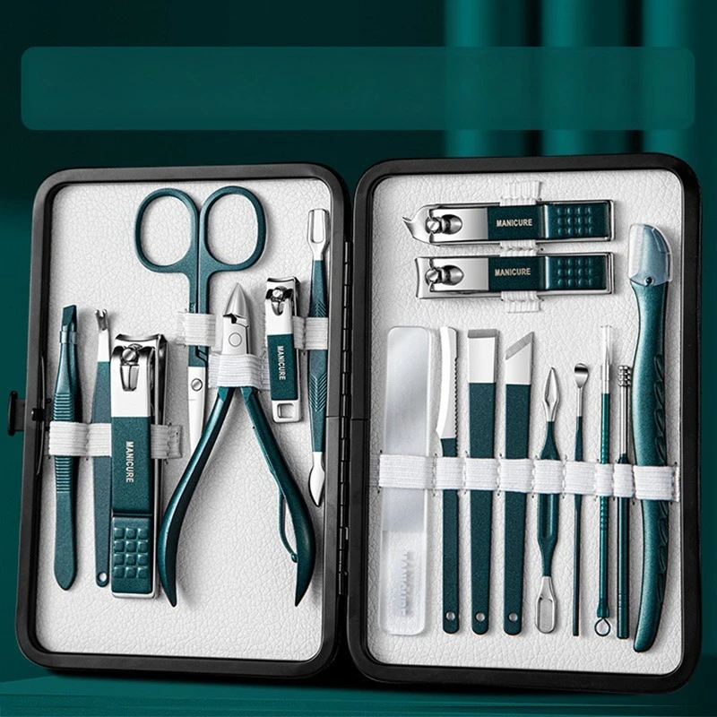 18개 스테인리스 스틸 손톱 다듬기 도구 세트, 고품질 손톱깎이 세트로 각질 제거, 손톱깎이