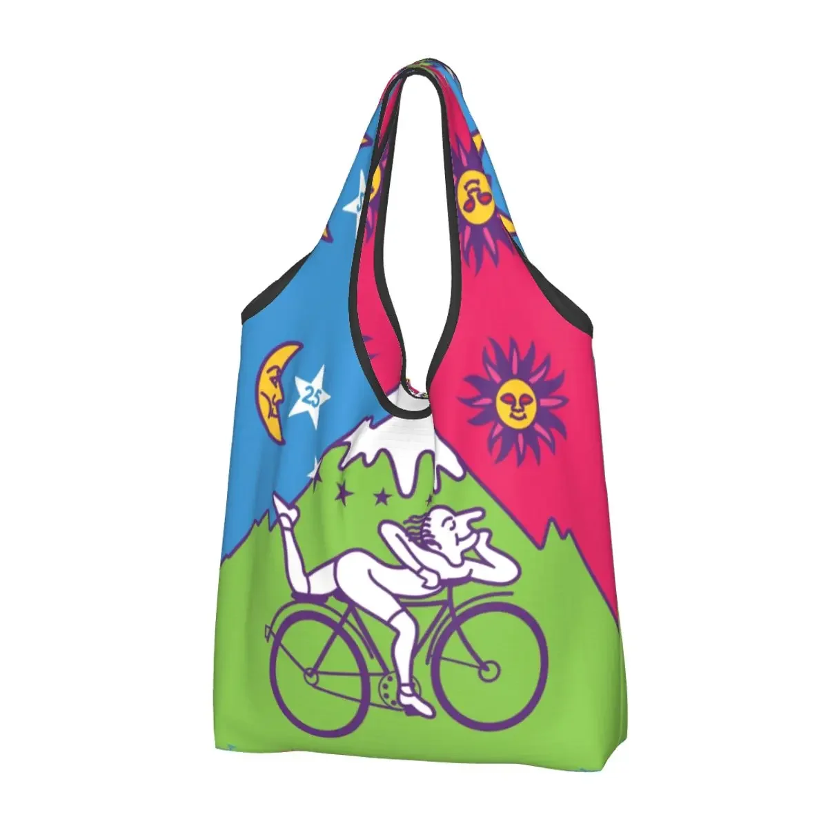 Custom Albert Hofmann LSD Bicycles Day Grocery Shopping Bag Funny Shopper Shoulder Tote Bag Portable Acid Blotter Party Handbag