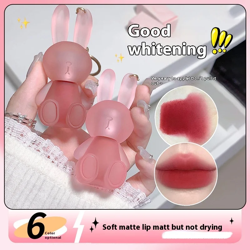 

Cute rabbit keychain lip gloss matte lip tint cosmetics waterproof long lasting non-stick Cup silky smooth liquid lipstickmakeup