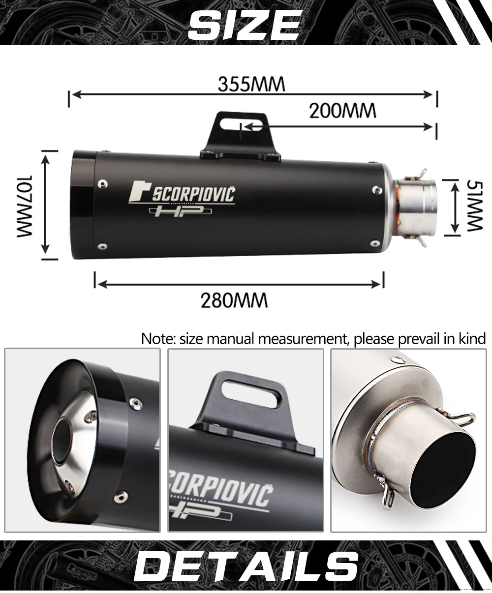 51MM diameter stainless steel tail exhaust pipe modified exhaust pipe mt07