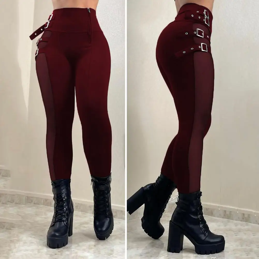 

pant women fashion 2022 new Mesh Patch Buckled High Waist casual Pants sexy Skinny Daily women's bottom new fashion