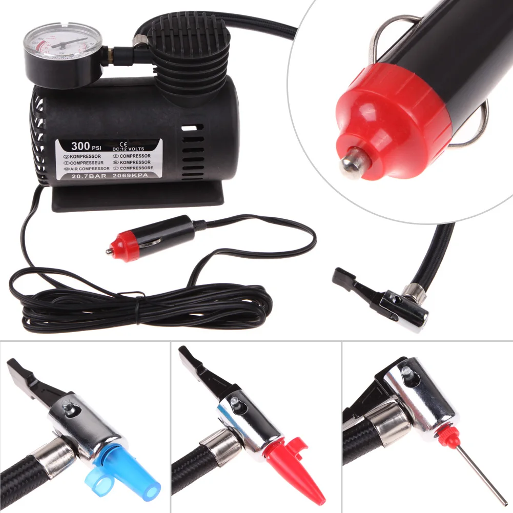 Compressor de ar portátil 12v 300psi com medidor de pressão bomba de ar elétrica bomba infaltor de pneu automático para motor de bicicleta pneu de carro