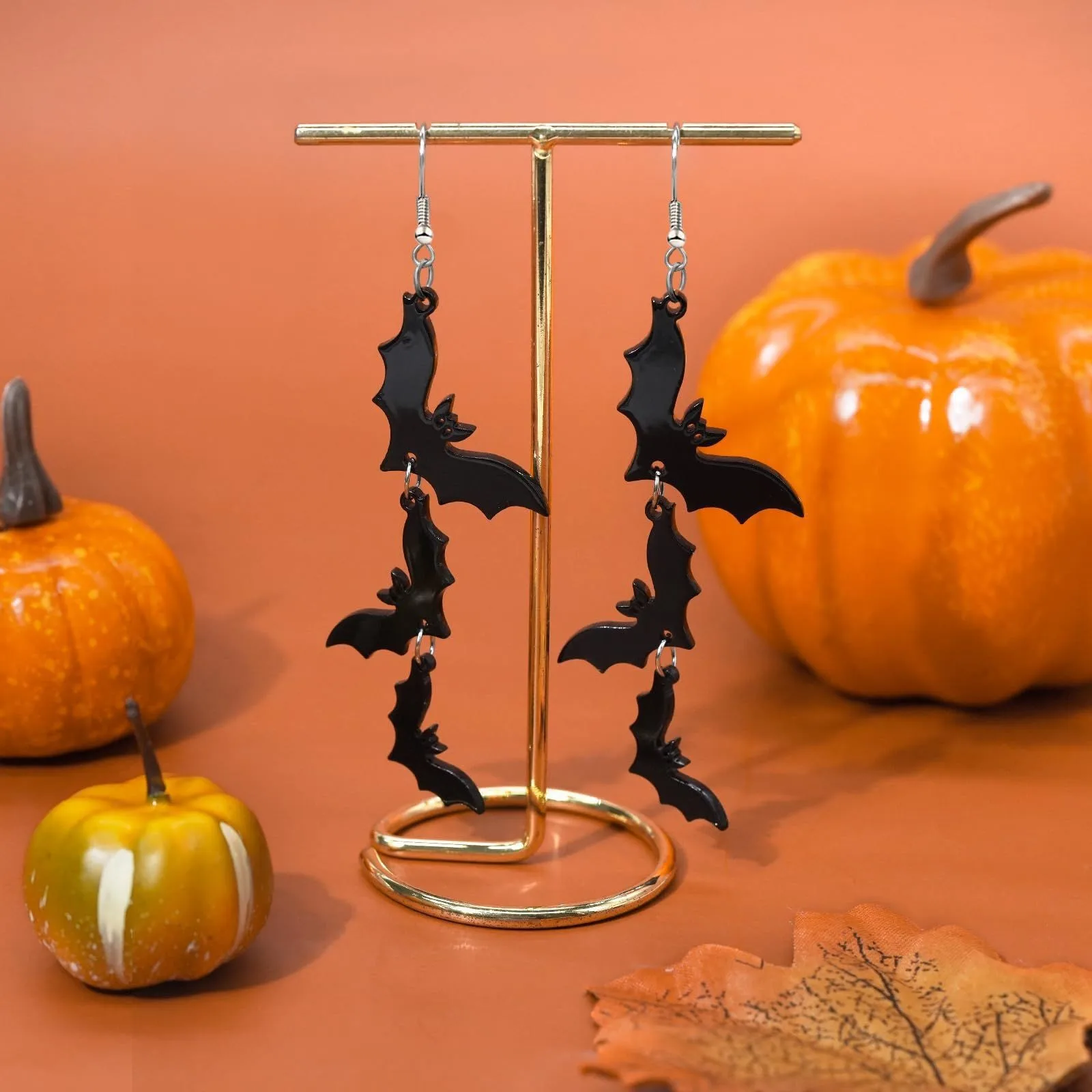 Trend Cool Gothic Punk Style Black Three Bat Earrings Exaggerated Personality Halloween Scary Jewelry Accessories for Women Men