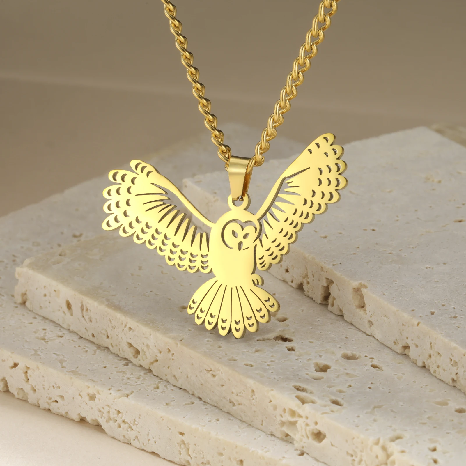 Kalung Pendant Owl Cool untuk Wanita dan Lelaki Steel Stainless Eagle Winged Bird Neckchain Penyelamat Permata Hadiah