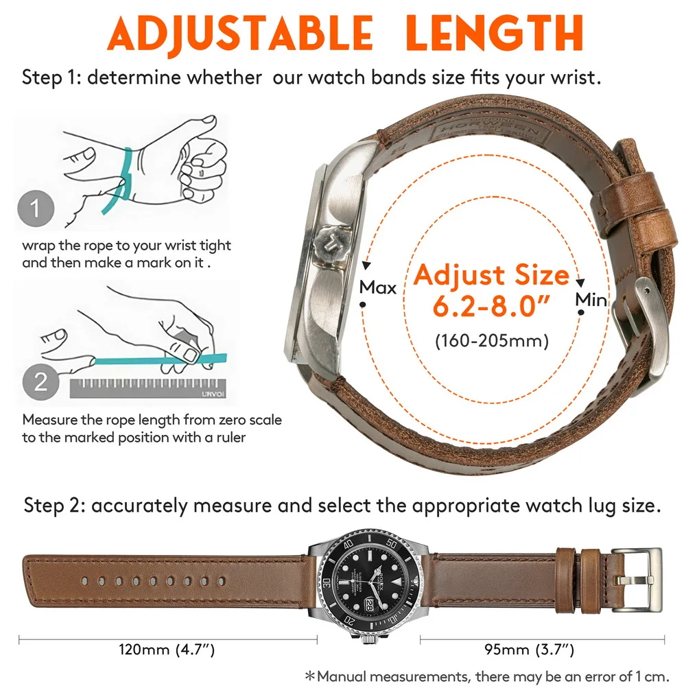 HEMSUT Genuine Leather Watch Bands Quick Release Vintage Horween Cowhide Wrist Strap For Men 18 20 22 24mm