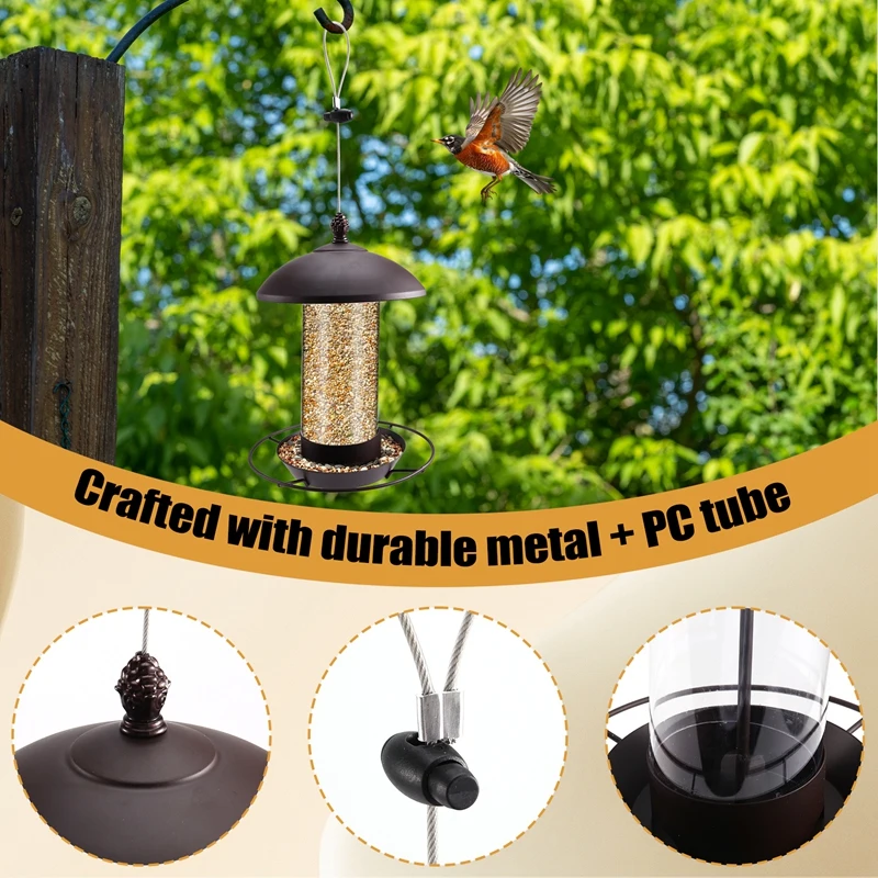 

Кормушки для птиц на открытом воздухе, подвесная металлическая кормушка для птиц с защитой от белки и прозрачной трубкой для просмотра на открытом воздухе-SPMI