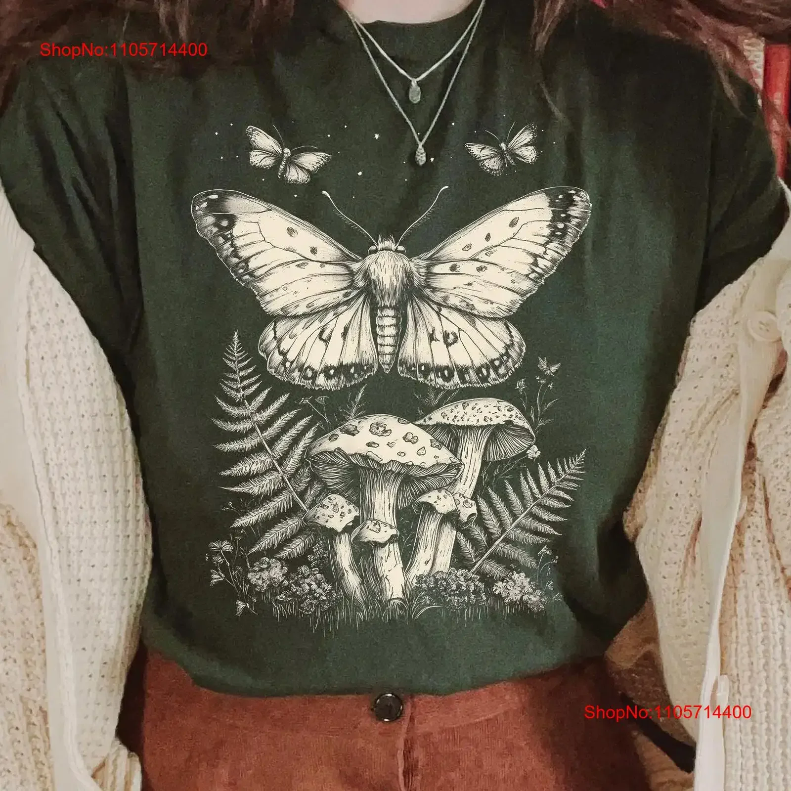 Moth T Shirt Vintage Goblincore and Dark Cottagecore Mushroom Aesthetic vintage Washed Comfortable Casual Slightly Versatile