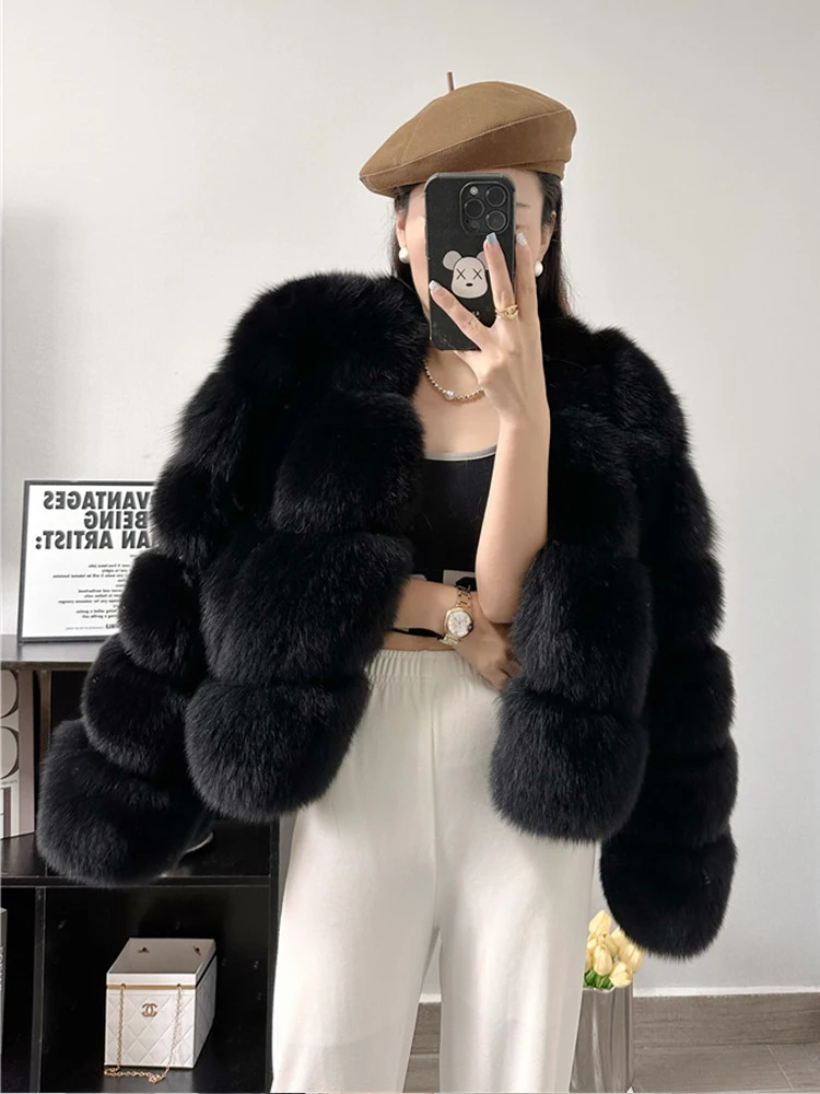 New Women Winter Real Natural Fox Fur Coat High Quality Genuine Luxury Female Jacket Long Sleeves Outerwear