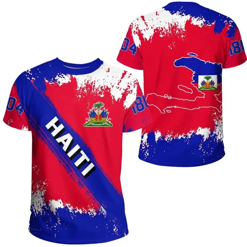 3D Print Haiti Emblem Pattern T Shirt For Men Caribbean Island Haitian Flag Print T-Shirts Casual O-neck Short Sleeve Tees Tops