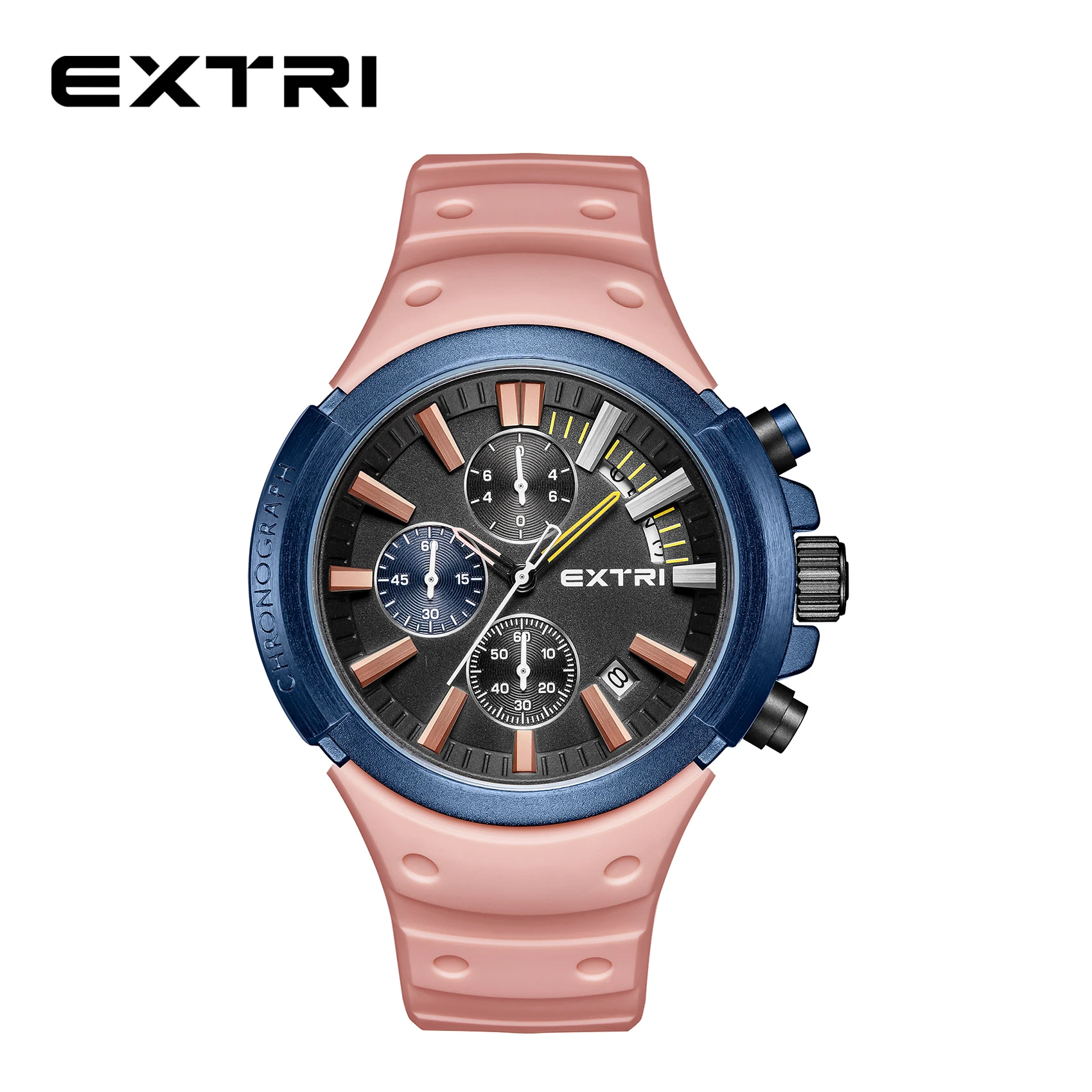 

Extri Chronograph Watch Brand Luxury Analog Quartz Sport Men Watches Mens Silicone Waterproof Date Fashion WristWatch