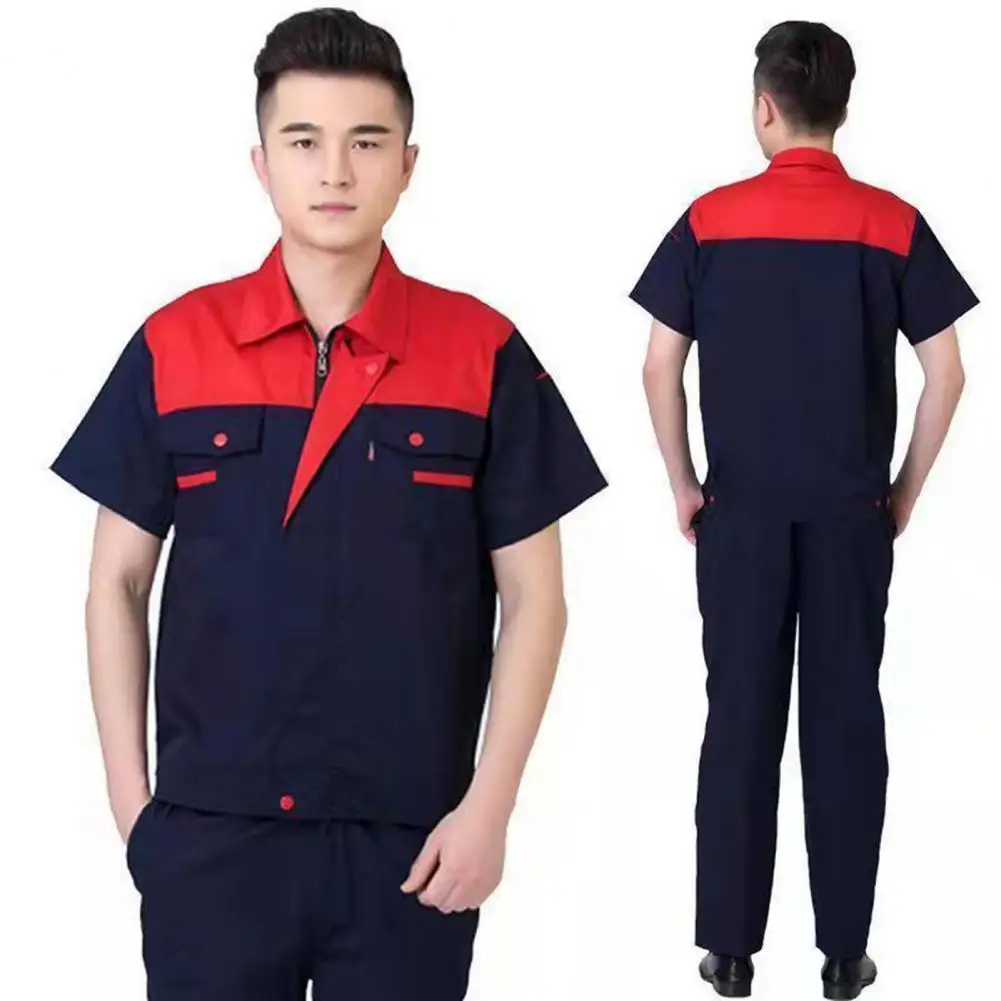 

1 Set Workshop Service Uniforms Color Block Car Repair Uniforms Tear Resistant Moisture Wicking Working Coveralls