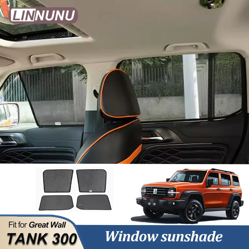 

LINNUNU For GWM WEY TANK 300 2022-24 Magnetic Car Sunshade Sun Visor Side Window Mesh Curtains Sun Shade Cover UV Heat Sunshield