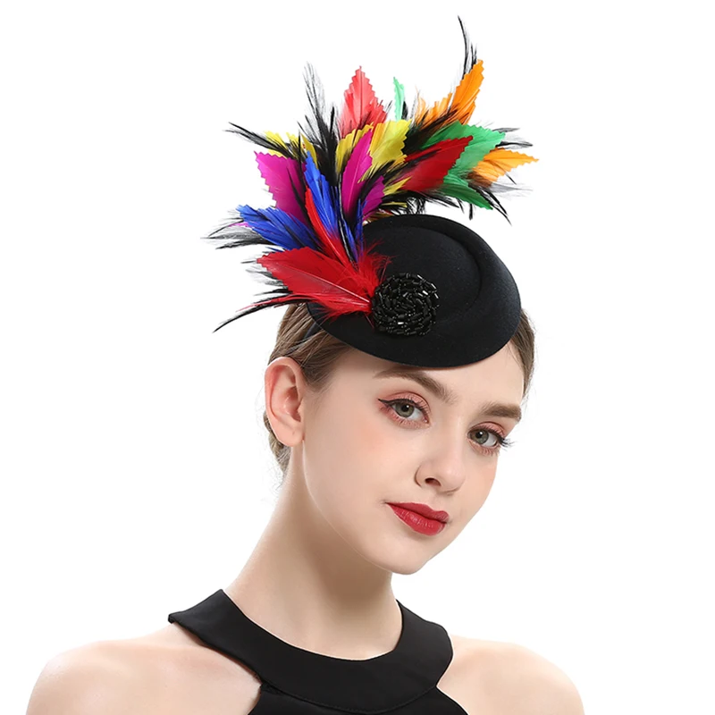 Tea Party Fascinator Hat for Women Kentucky Derby Hat Fascinator Hair Clip Pillbox Hat Feather Fascinator Headband