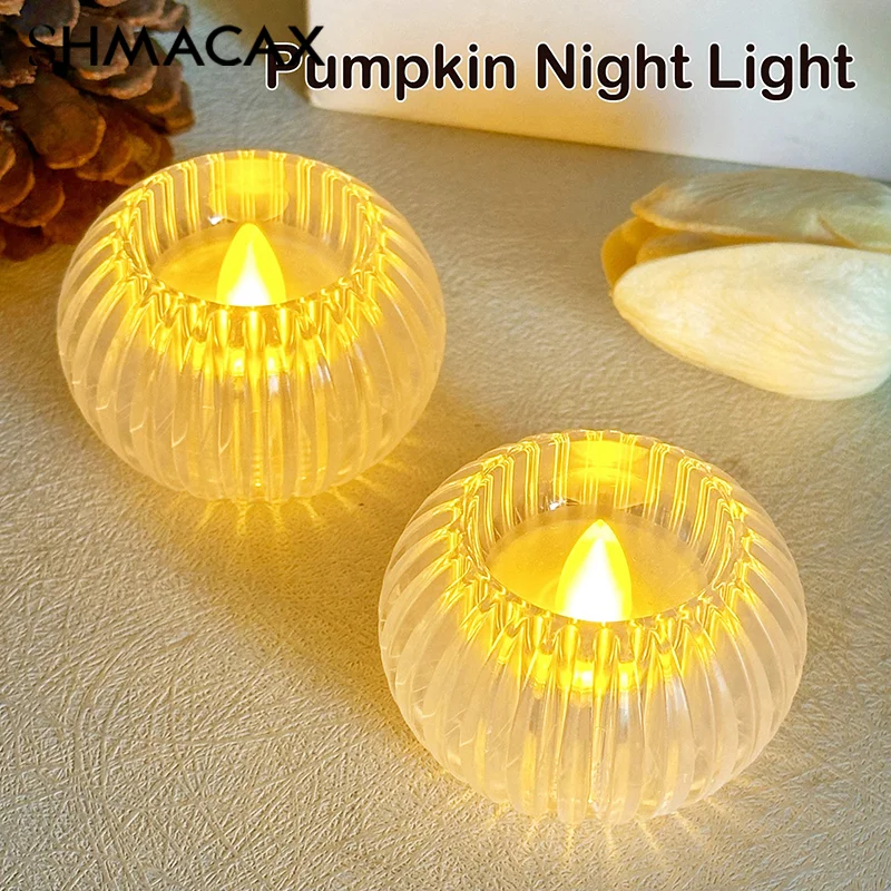 Night Lights Pumpkin Candle Glowing LED Light Home Indoor Outdoor Decoration Safe Lamp Bedside Decor Kids Gifts For Bedroom Room