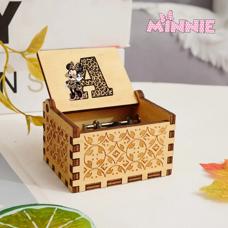 

Mickey Mouse Wooden Music Box Kawaii Cartoon Anime Minnie Printed Creative Musical Boxes Birthday Party Gift Decoration Ornament