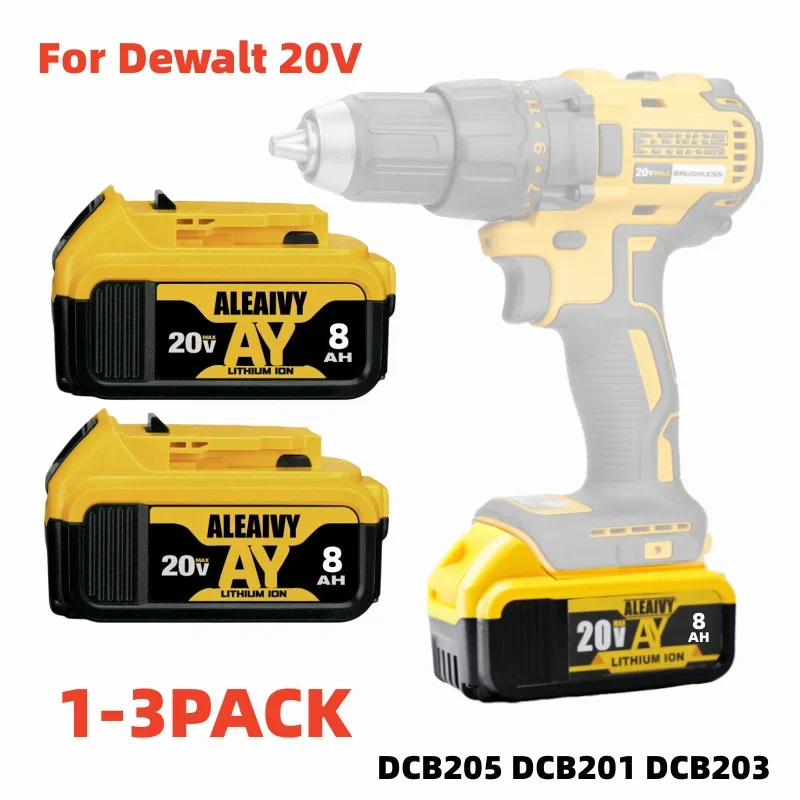 

1-3PACK DCB200 For DeWalt 18V 20Volt MAX 6000mAh/8000mAh Rechargeable Power Tools Battery Lithium Battery DCF887 CB205 DCB204