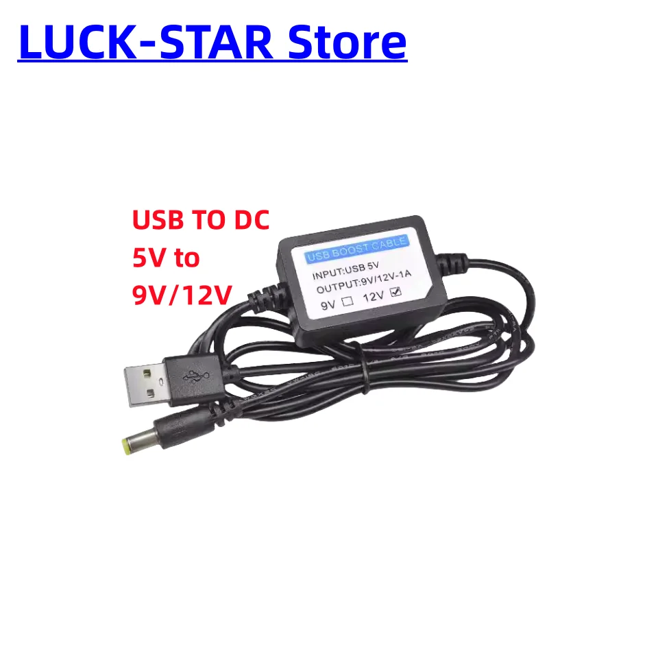 

DC-DC 5V to 9V 12V 1A Step Up USB Boost Cable Line Booster Power Converter Adapter USB DC Cord Plug 5.5x2.1mm for Power Bank