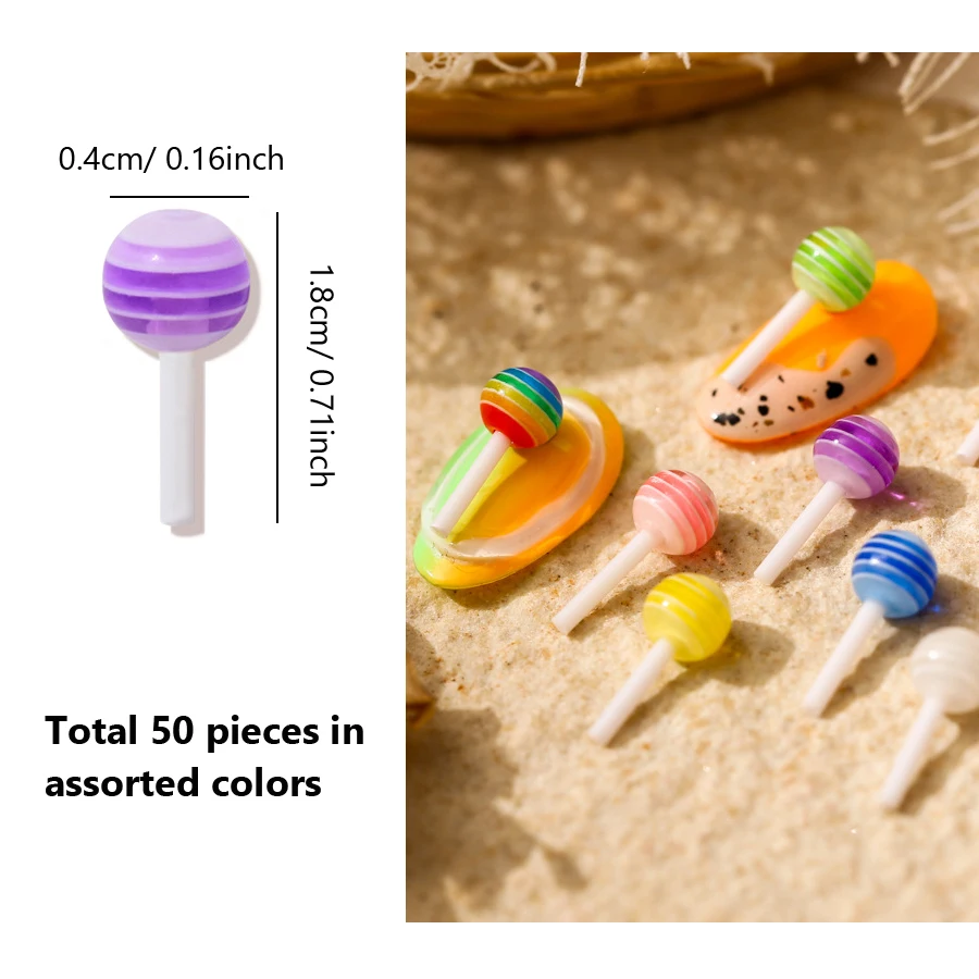 50 Stück Bunte 3D-Lollipop-Nagelkunst-Dekorationen, Candy-Thema, Kreatives Maniküre-Zubehör-Set für Nagelkunst-Dekoration – Detail 4