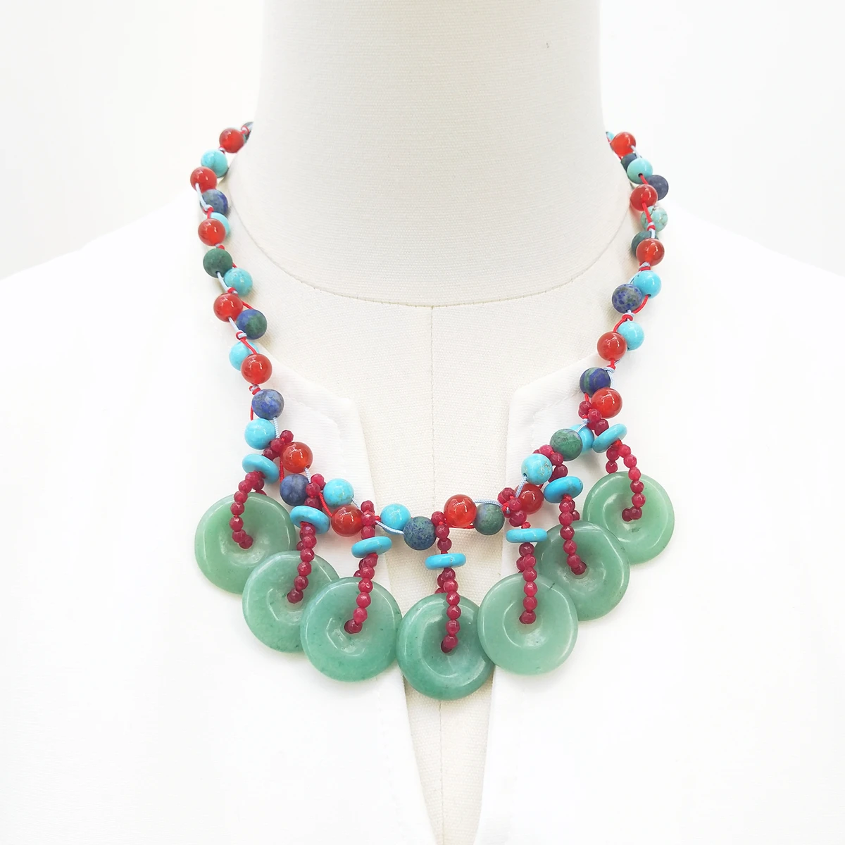 

Lii Ji Real Stone Mutil Color Necklace Green Aventurine Turquoise Azurite 53cm Stock Sale Women Jewelry Gift