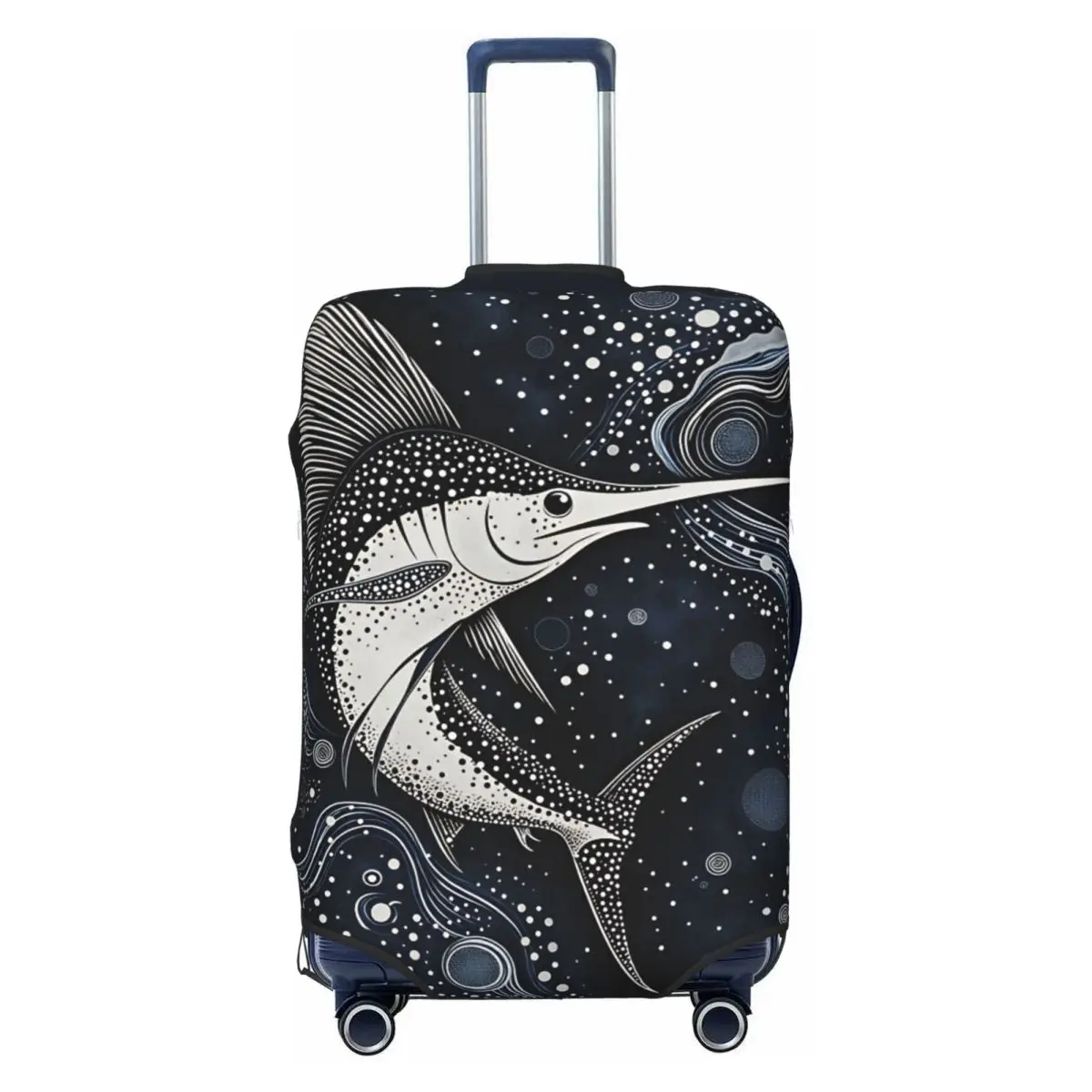 Black White Dot Sailfish Abstract Ocean Wave Decor Print Suitcase Cover Cruise Trip Protection Flight Elastic Luggage Supplies